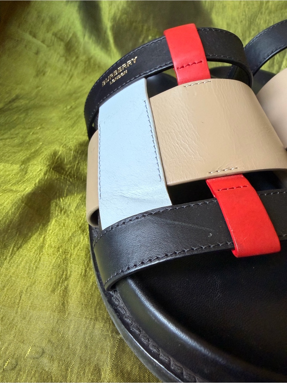 Burberry Ellendale Black Tan White Red Leather Slide Sandals EU36.5 - Picture 10 of 12